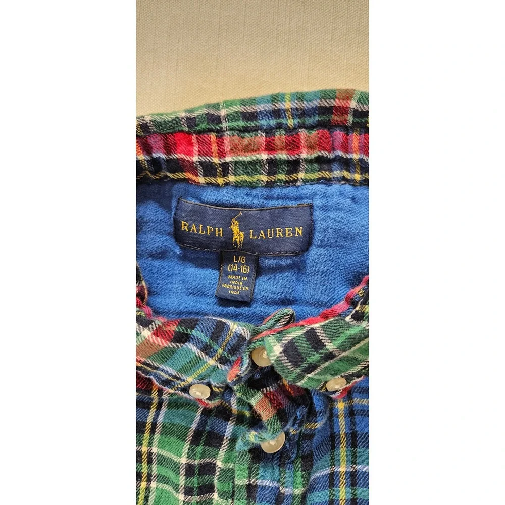 Ralph Lauren Boys L 14-16 Plaid Button Down Shirt Multi Color Long Sleeve Pony